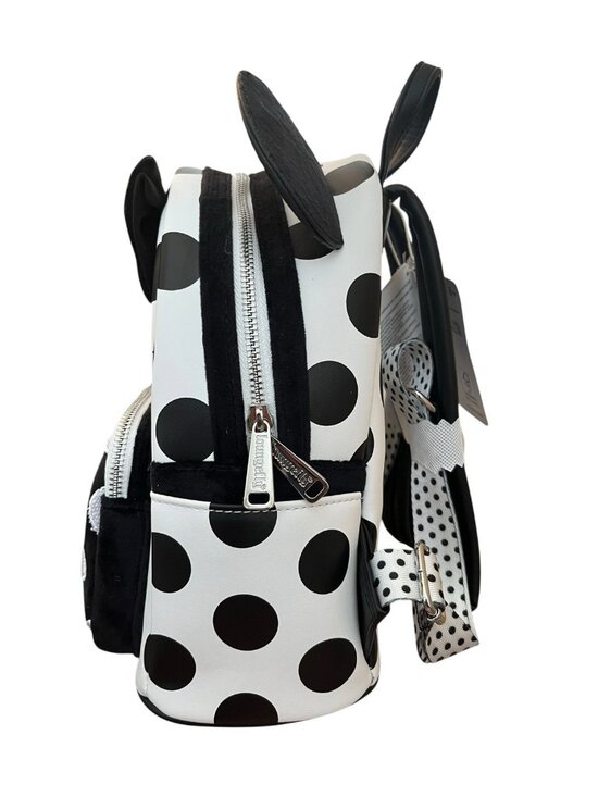 Loungefly Disney Minnie Mouse Black White Polka Dot Pearl Mini Backpack Fur NWT main image 2
